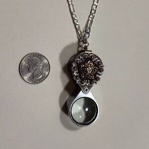 Magnifying Jeweler's Antique Style Silver & Gold Tone Floral Ornate Engraved Pen